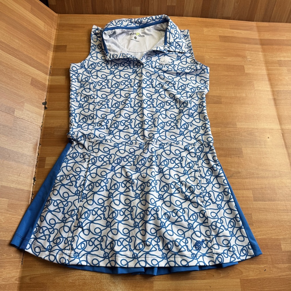 Turtles and Tees girls' sleeveless performance dress, golf, tennis, Riviera Blue